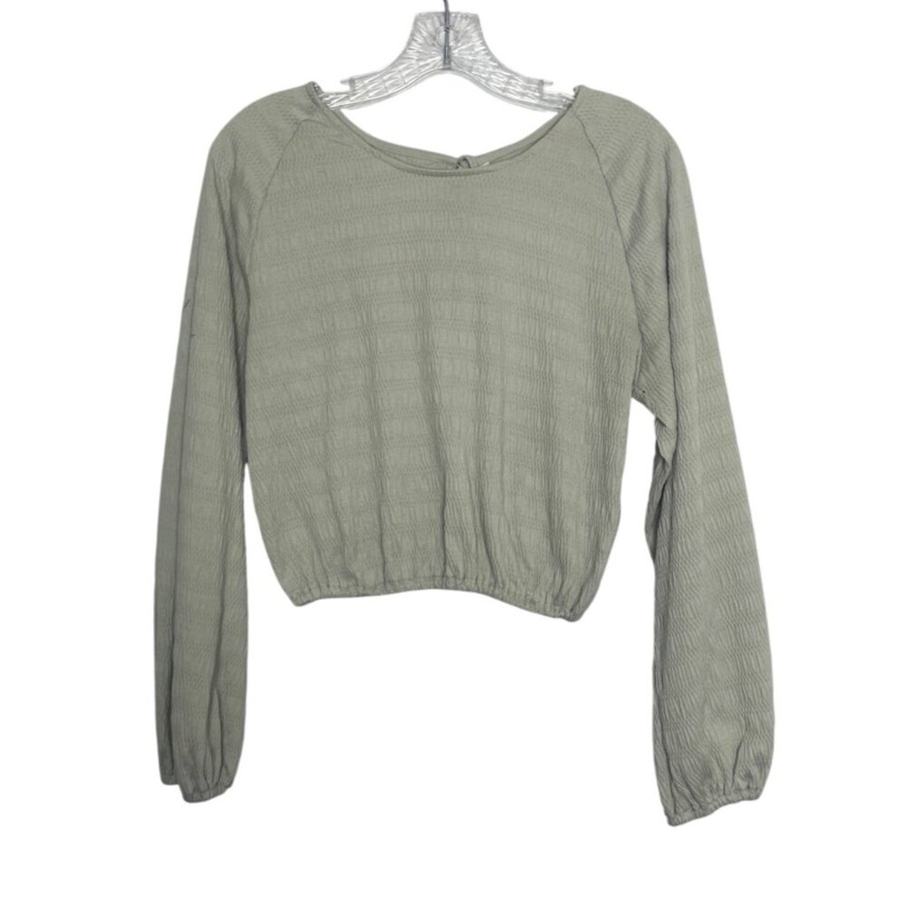 Rewash Open Back Textured Long Sleeve‎ Crop Top Womens Small Sage Green